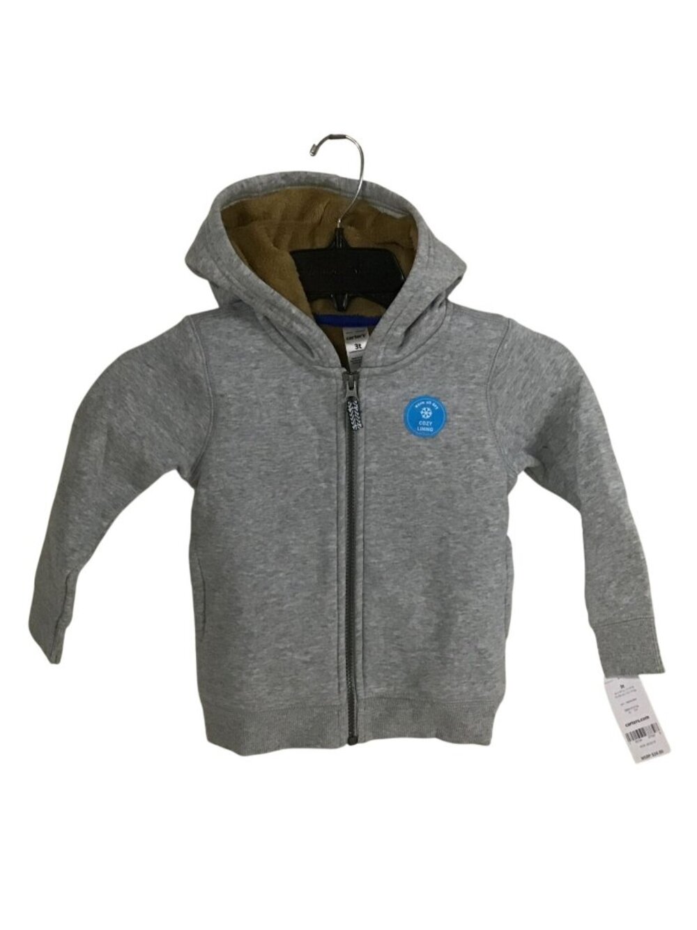 Carters 3T Cozy Faux Fur Lining Cold Weather Zip Up Gray Hoodie